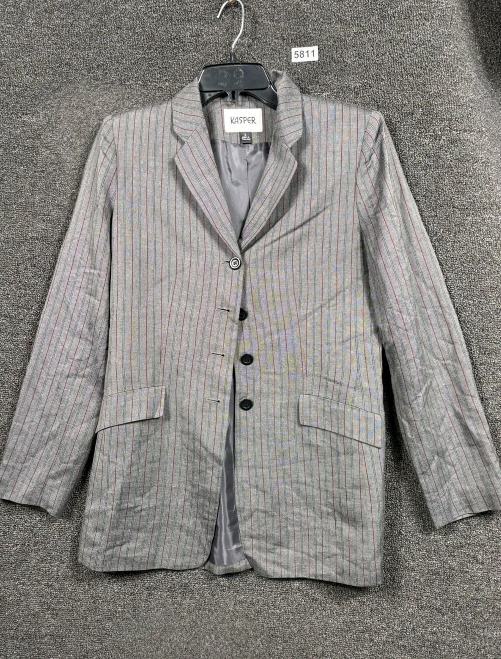 VTG Kasper For ASL Blazer Womens Sz 4 Gray Striped Suit Jacket Business Carrier